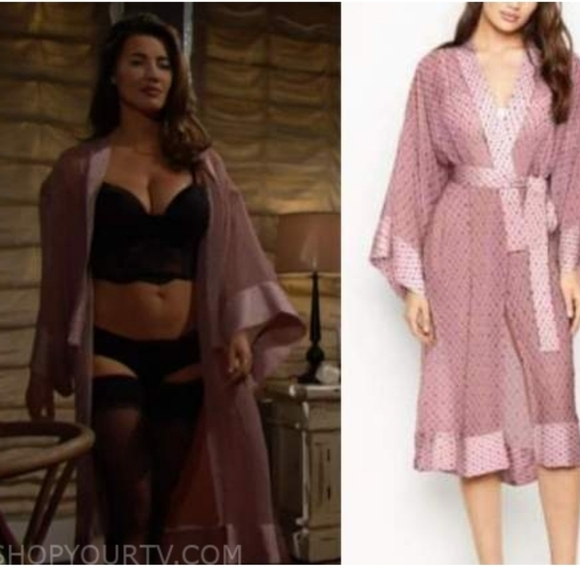 NWOT Victoria's Secret Sheer Chiffon Dusty Rose Satin Trim Printed Long Robe M/L